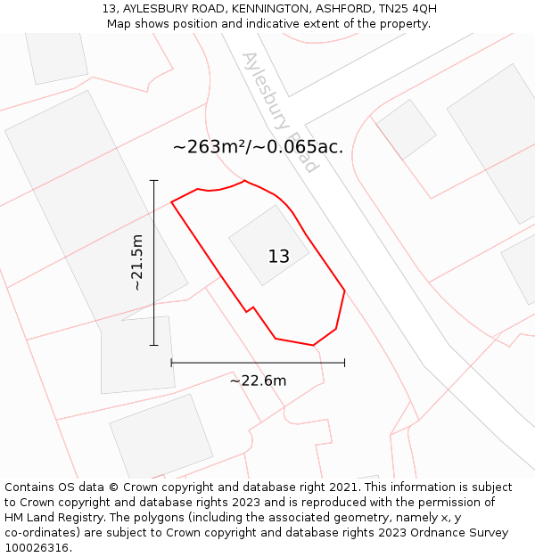 13, AYLESBURY ROAD, KENNINGTON, ASHFORD, TN25 4QH: Plot and title map