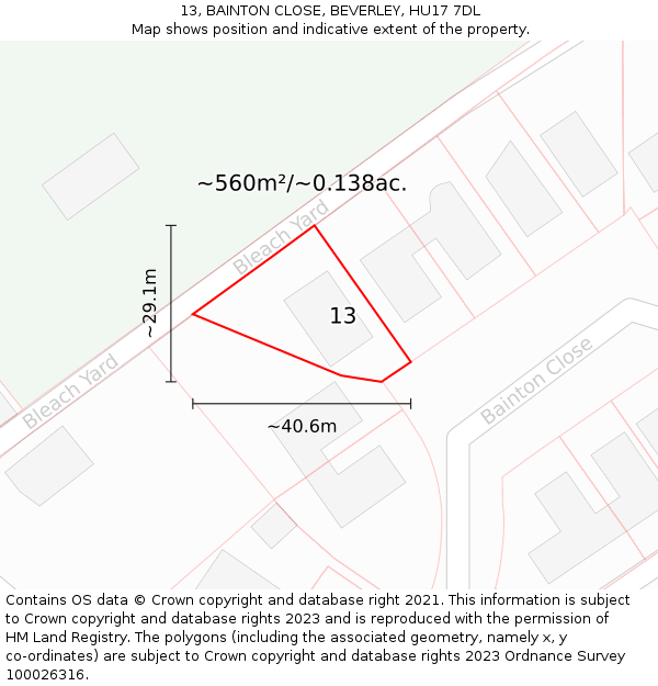 13, BAINTON CLOSE, BEVERLEY, HU17 7DL: Plot and title map