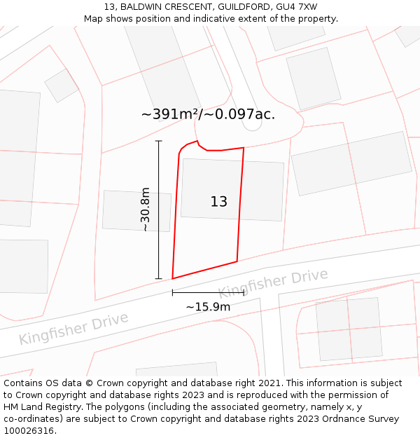 13, BALDWIN CRESCENT, GUILDFORD, GU4 7XW: Plot and title map