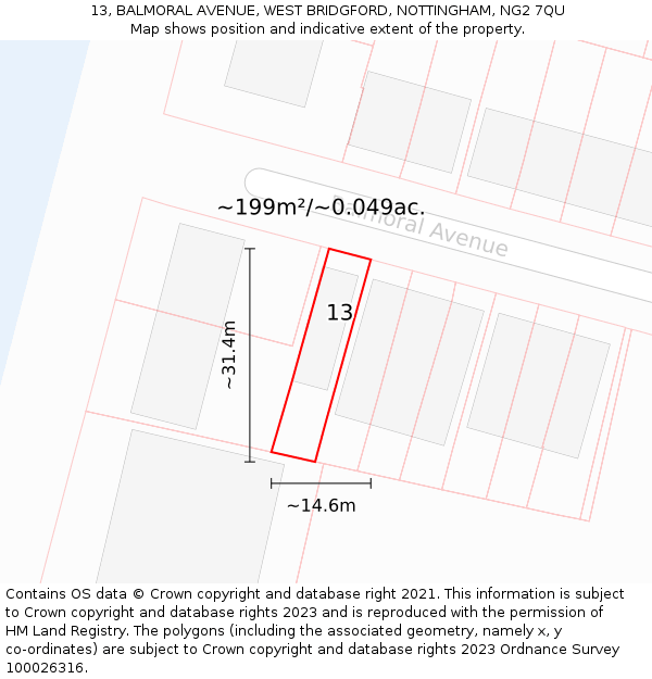 13, BALMORAL AVENUE, WEST BRIDGFORD, NOTTINGHAM, NG2 7QU: Plot and title map