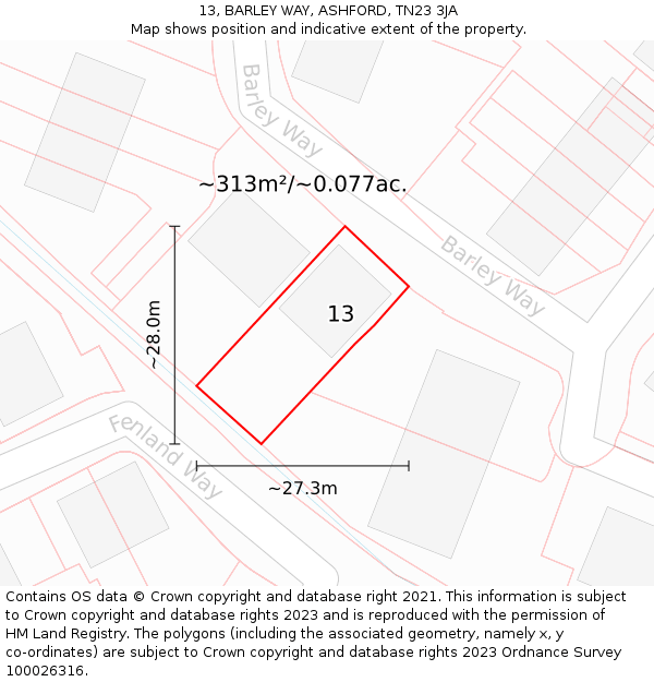 13, BARLEY WAY, ASHFORD, TN23 3JA: Plot and title map