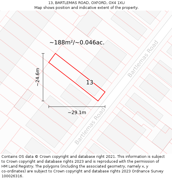 13, BARTLEMAS ROAD, OXFORD, OX4 1XU: Plot and title map