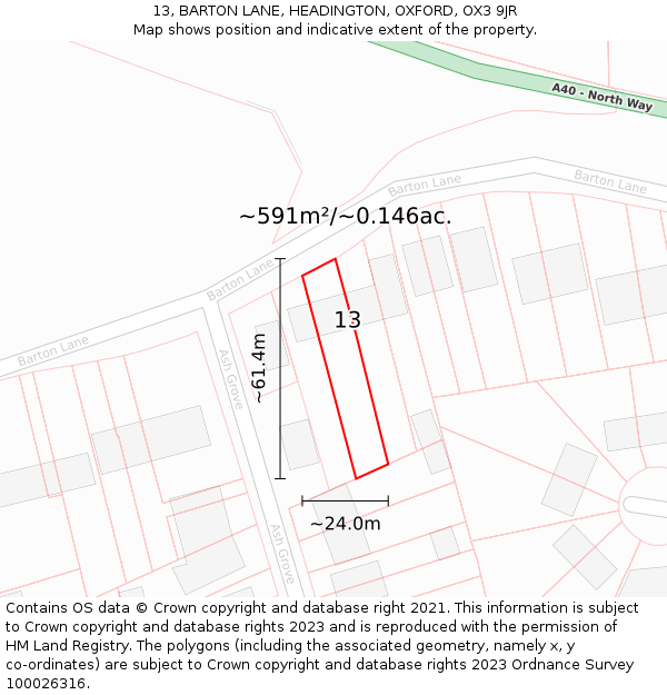 13, BARTON LANE, HEADINGTON, OXFORD, OX3 9JR: Plot and title map