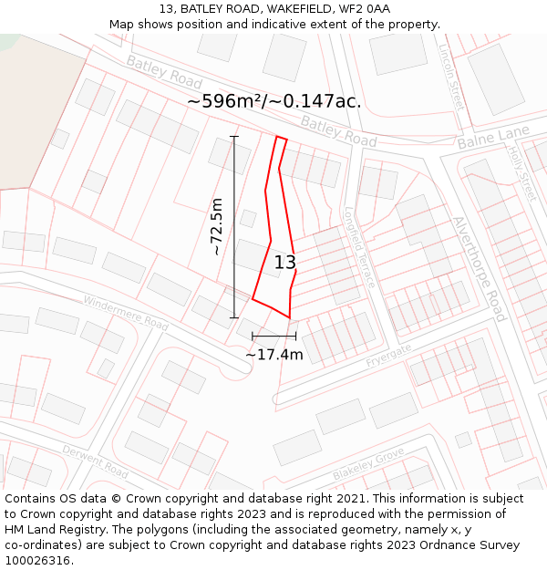 13, BATLEY ROAD, WAKEFIELD, WF2 0AA: Plot and title map