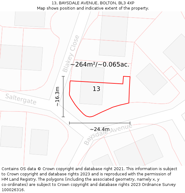 13, BAYSDALE AVENUE, BOLTON, BL3 4XP: Plot and title map