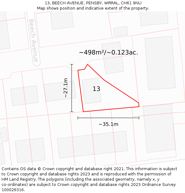 13, BEECH AVENUE, PENSBY, WIRRAL, CH61 9NU: Plot and title map