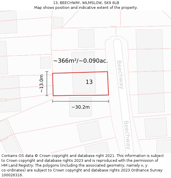 13, BEECHWAY, WILMSLOW, SK9 6LB: Plot and title map