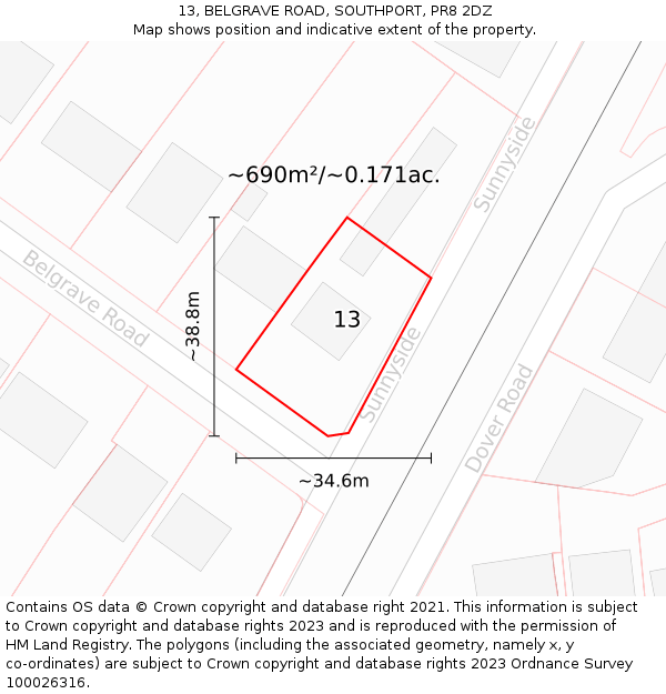 13, BELGRAVE ROAD, SOUTHPORT, PR8 2DZ: Plot and title map