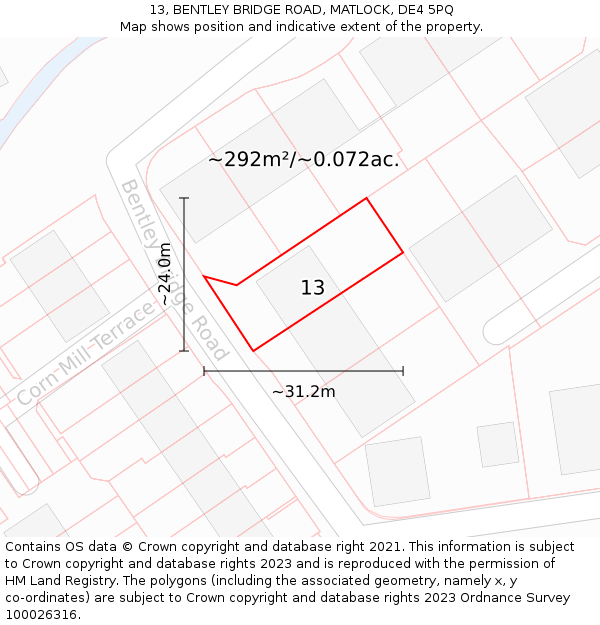 13, BENTLEY BRIDGE ROAD, MATLOCK, DE4 5PQ: Plot and title map