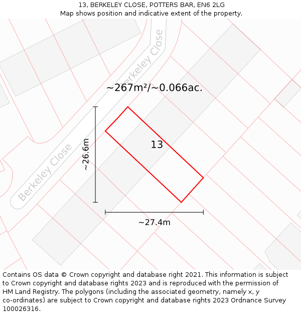 13, BERKELEY CLOSE, POTTERS BAR, EN6 2LG: Plot and title map