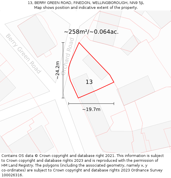 13, BERRY GREEN ROAD, FINEDON, WELLINGBOROUGH, NN9 5JL: Plot and title map