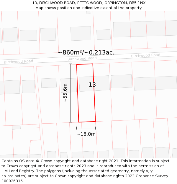 13, BIRCHWOOD ROAD, PETTS WOOD, ORPINGTON, BR5 1NX: Plot and title map