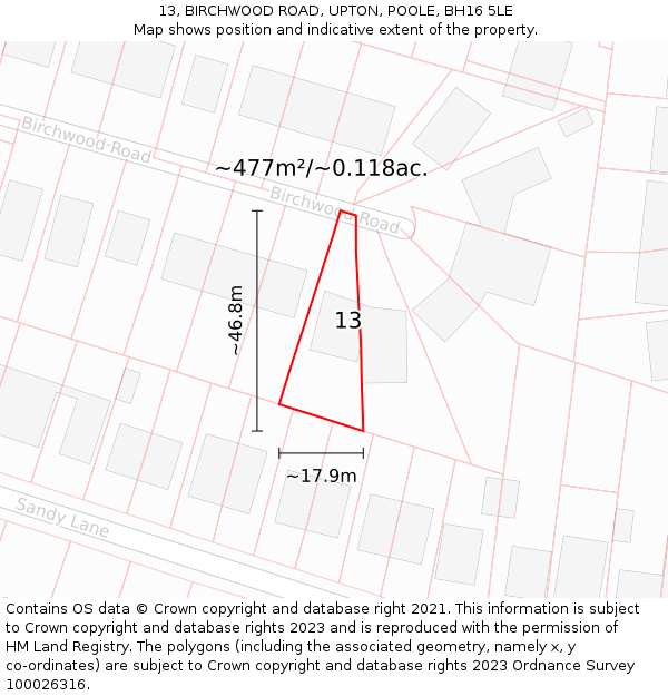 13, BIRCHWOOD ROAD, UPTON, POOLE, BH16 5LE: Plot and title map