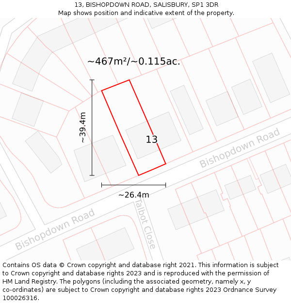 13, BISHOPDOWN ROAD, SALISBURY, SP1 3DR: Plot and title map