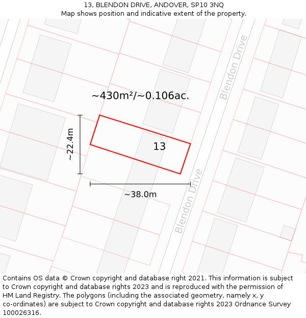 13, BLENDON DRIVE, ANDOVER, SP10 3NQ: Plot and title map