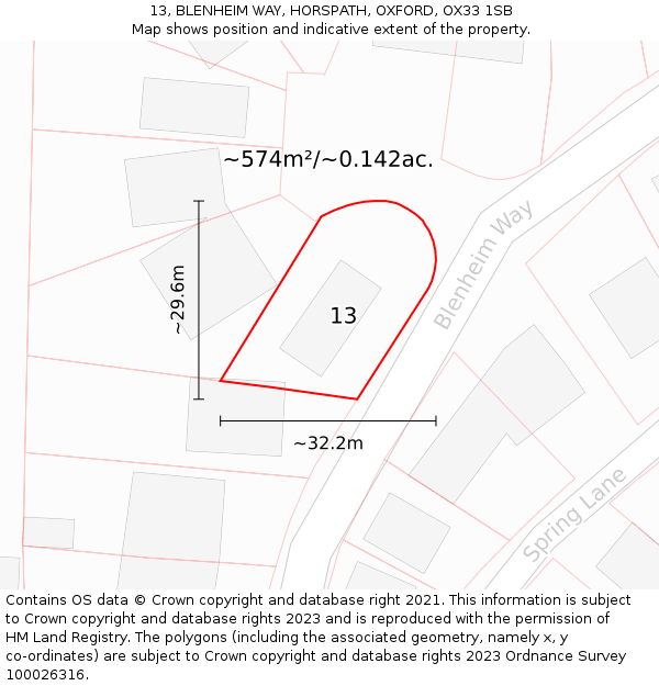 13, BLENHEIM WAY, HORSPATH, OXFORD, OX33 1SB: Plot and title map