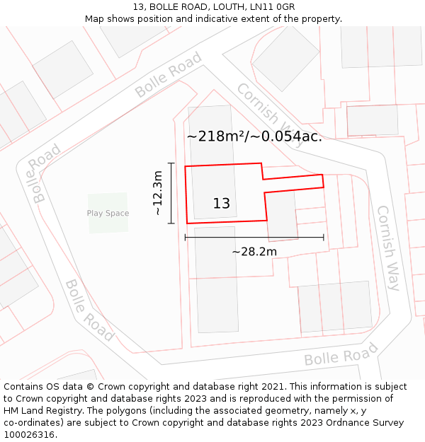 13, BOLLE ROAD, LOUTH, LN11 0GR: Plot and title map