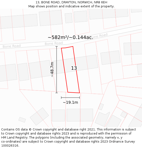 13, BONE ROAD, DRAYTON, NORWICH, NR8 6EH: Plot and title map