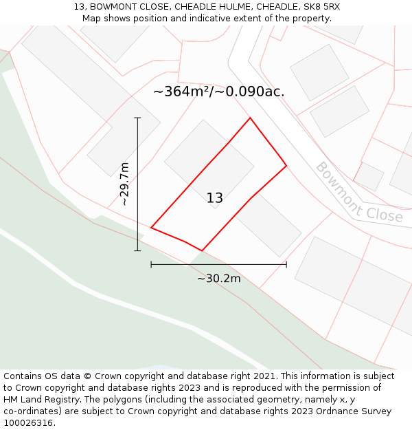 13, BOWMONT CLOSE, CHEADLE HULME, CHEADLE, SK8 5RX: Plot and title map