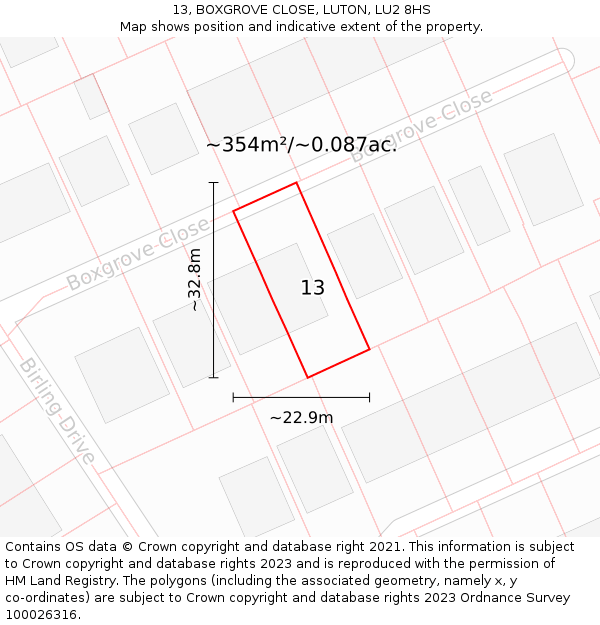 13, BOXGROVE CLOSE, LUTON, LU2 8HS: Plot and title map