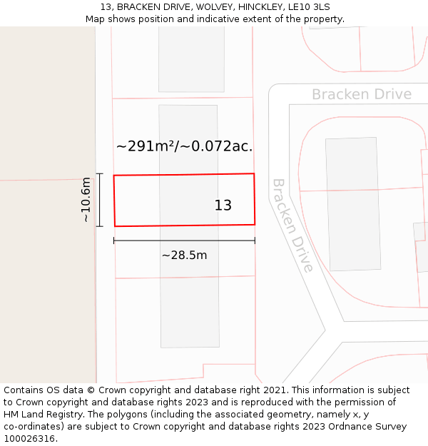 13, BRACKEN DRIVE, WOLVEY, HINCKLEY, LE10 3LS: Plot and title map