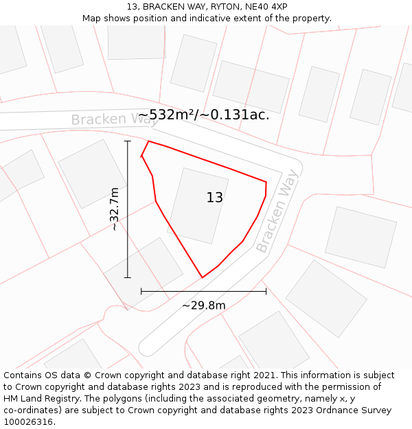 13, BRACKEN WAY, RYTON, NE40 4XP: Plot and title map