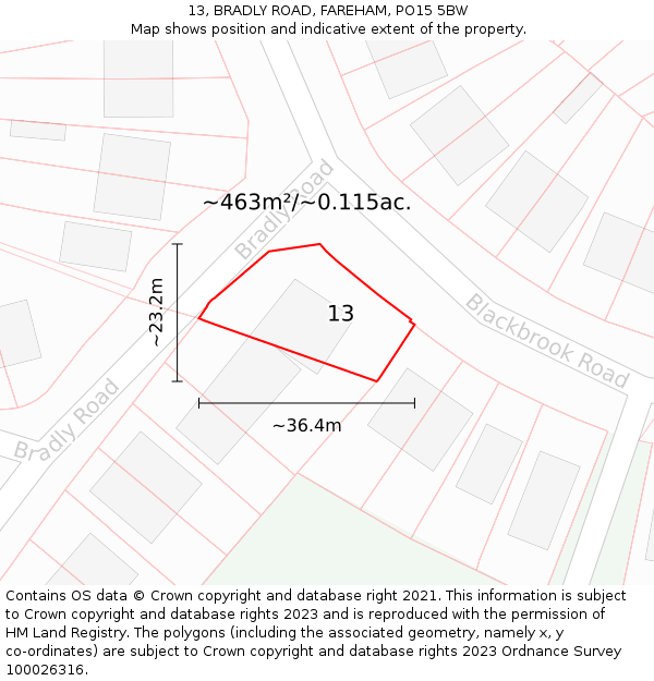 13, BRADLY ROAD, FAREHAM, PO15 5BW: Plot and title map