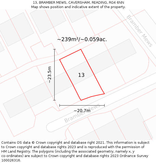13, BRAMBER MEWS, CAVERSHAM, READING, RG4 6NN: Plot and title map