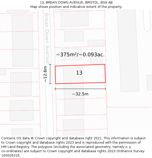 13, BREAN DOWN AVENUE, BRISTOL, BS9 4JE: Plot and title map