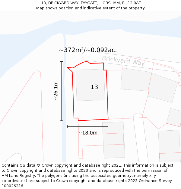 13, BRICKYARD WAY, FAYGATE, HORSHAM, RH12 0AE: Plot and title map