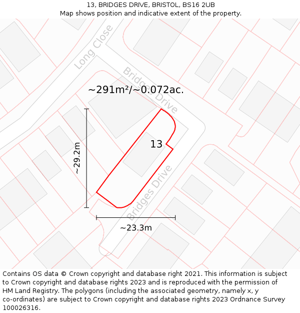 13, BRIDGES DRIVE, BRISTOL, BS16 2UB: Plot and title map