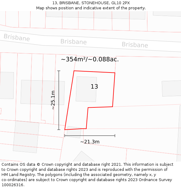 13, BRISBANE, STONEHOUSE, GL10 2PX: Plot and title map