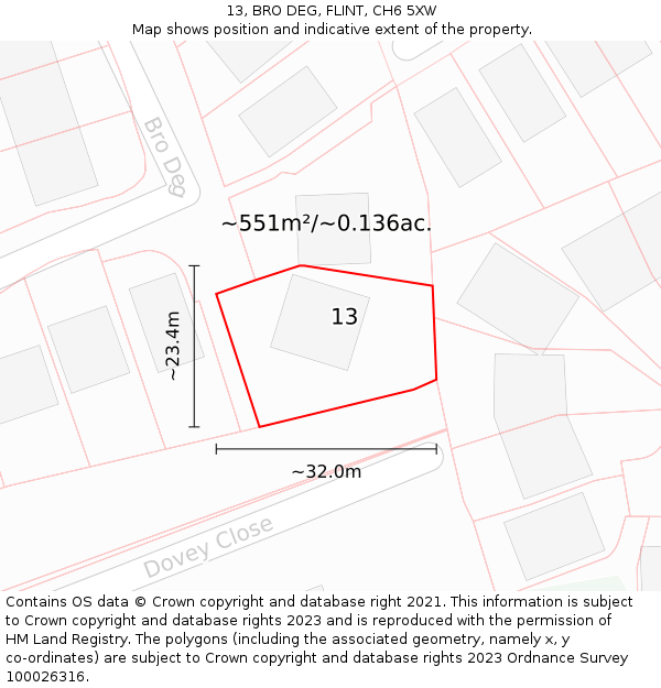 13, BRO DEG, FLINT, CH6 5XW: Plot and title map