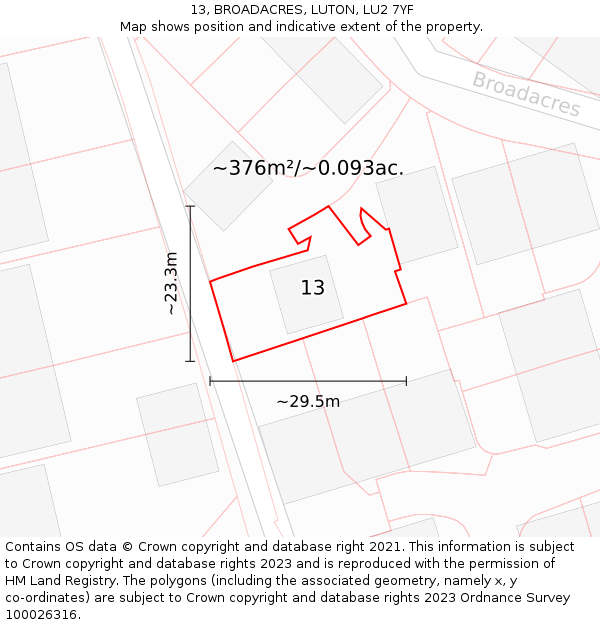 13, BROADACRES, LUTON, LU2 7YF: Plot and title map