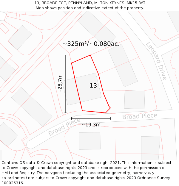 13, BROADPIECE, PENNYLAND, MILTON KEYNES, MK15 8AT: Plot and title map