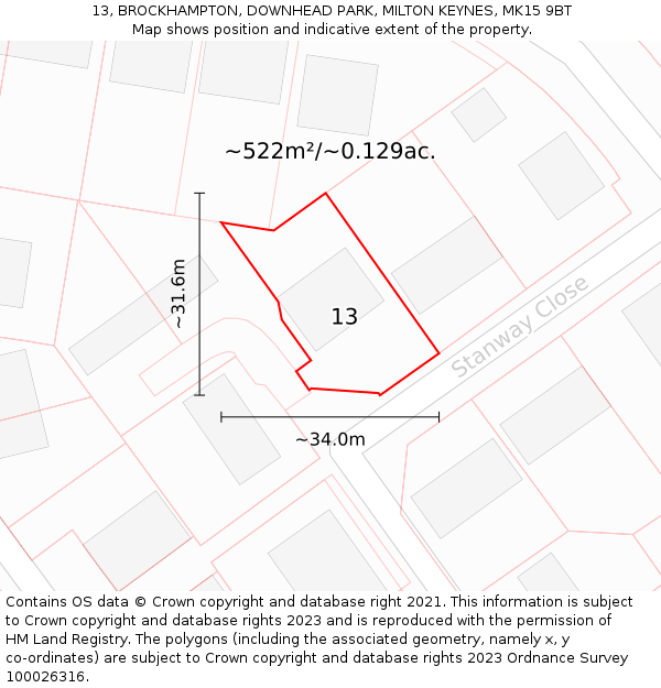 13, BROCKHAMPTON, DOWNHEAD PARK, MILTON KEYNES, MK15 9BT: Plot and title map