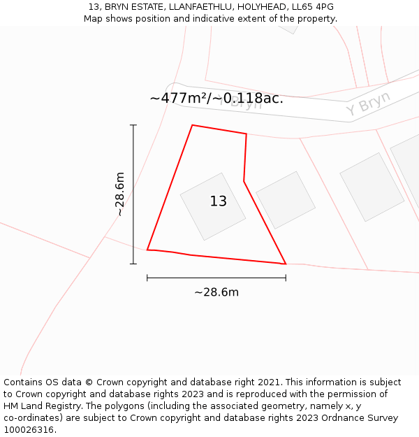 13, BRYN ESTATE, LLANFAETHLU, HOLYHEAD, LL65 4PG: Plot and title map