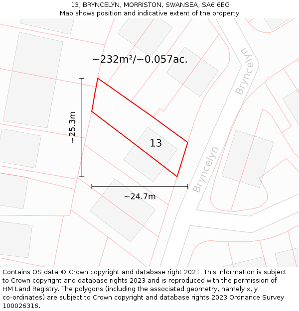 13, BRYNCELYN, MORRISTON, SWANSEA, SA6 6EG: Plot and title map