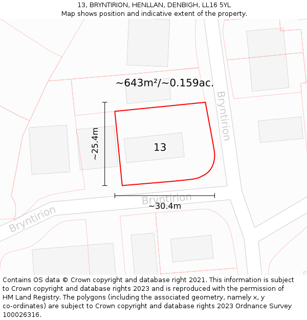 13, BRYNTIRION, HENLLAN, DENBIGH, LL16 5YL: Plot and title map