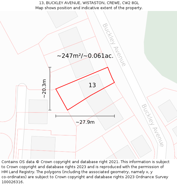 13, BUCKLEY AVENUE, WISTASTON, CREWE, CW2 8GL: Plot and title map