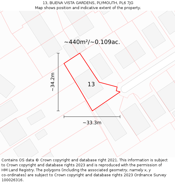 13, BUENA VISTA GARDENS, PLYMOUTH, PL6 7JG: Plot and title map