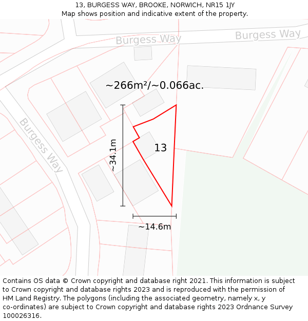 13, BURGESS WAY, BROOKE, NORWICH, NR15 1JY: Plot and title map