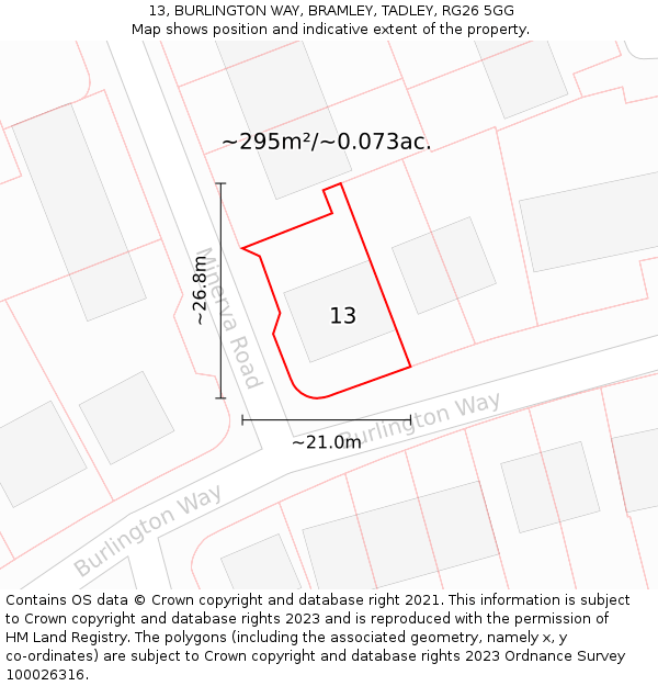 13, BURLINGTON WAY, BRAMLEY, TADLEY, RG26 5GG: Plot and title map