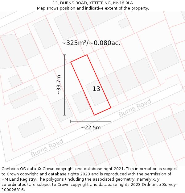 13, BURNS ROAD, KETTERING, NN16 9LA: Plot and title map