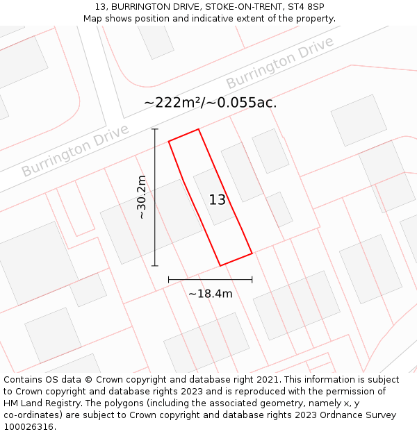 13, BURRINGTON DRIVE, STOKE-ON-TRENT, ST4 8SP: Plot and title map