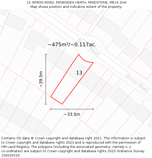 13, BYRON ROAD, PENENDEN HEATH, MAIDSTONE, ME14 2HA: Plot and title map