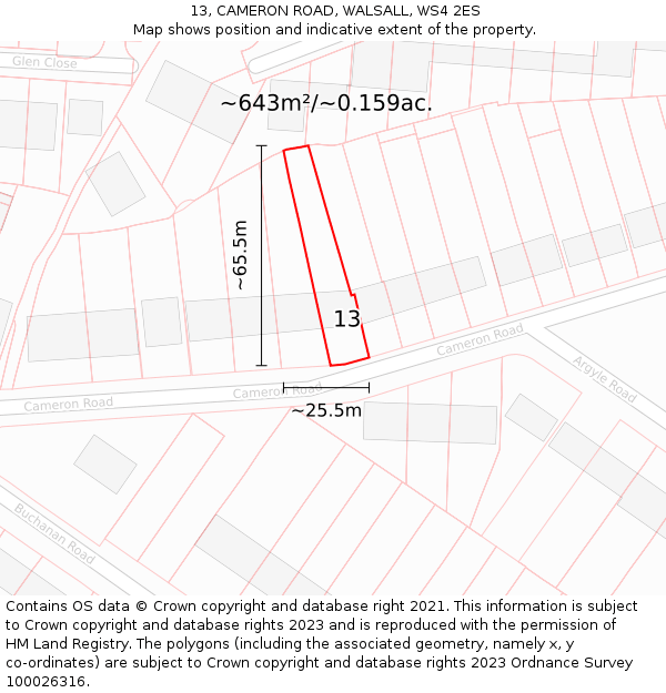 13, CAMERON ROAD, WALSALL, WS4 2ES: Plot and title map