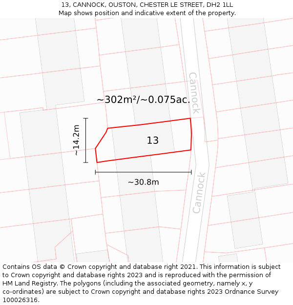 13, CANNOCK, OUSTON, CHESTER LE STREET, DH2 1LL: Plot and title map