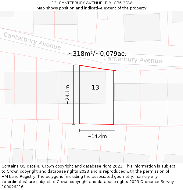 13, CANTERBURY AVENUE, ELY, CB6 3DW: Plot and title map