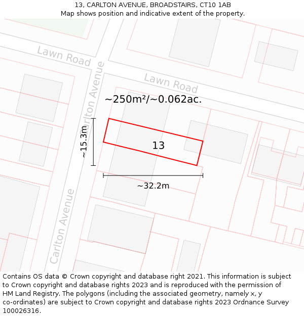 13, CARLTON AVENUE, BROADSTAIRS, CT10 1AB: Plot and title map